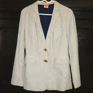 Tory Burch Striped Blazer - White and Blue